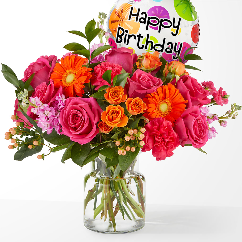 Fiesta Bouquet with Birthday Balloon – Flowersusa.net, Tontitown AR