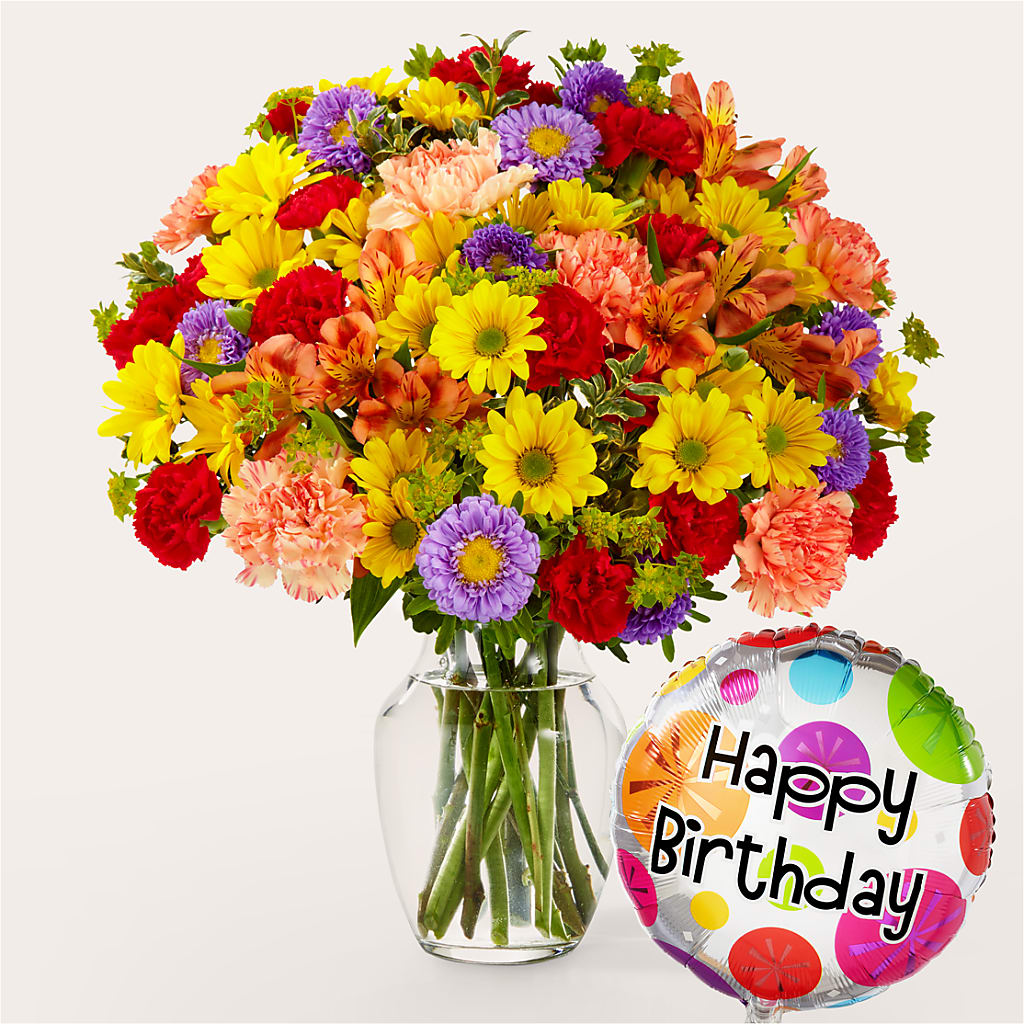 Kaleidoscope Bouquet with Birthday Balloon – Flowersusa.net, Tontitown AR