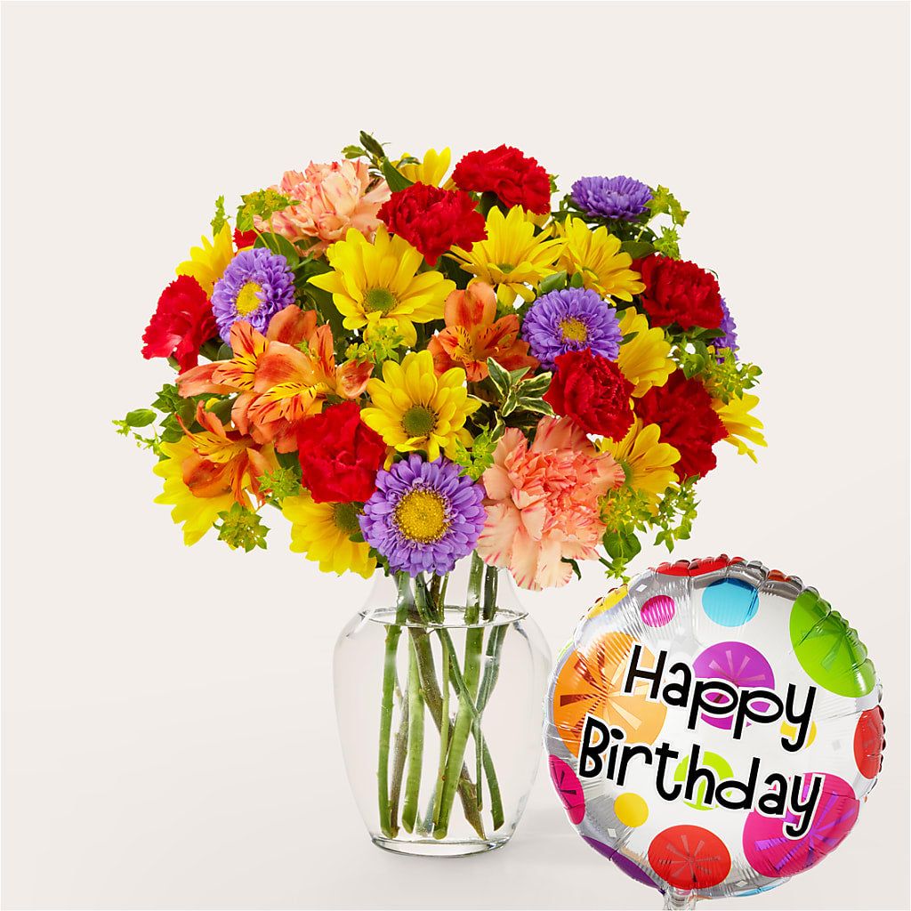 Kaleidoscope Bouquet with Birthday Balloon – Flowersusa.net, Tontitown AR