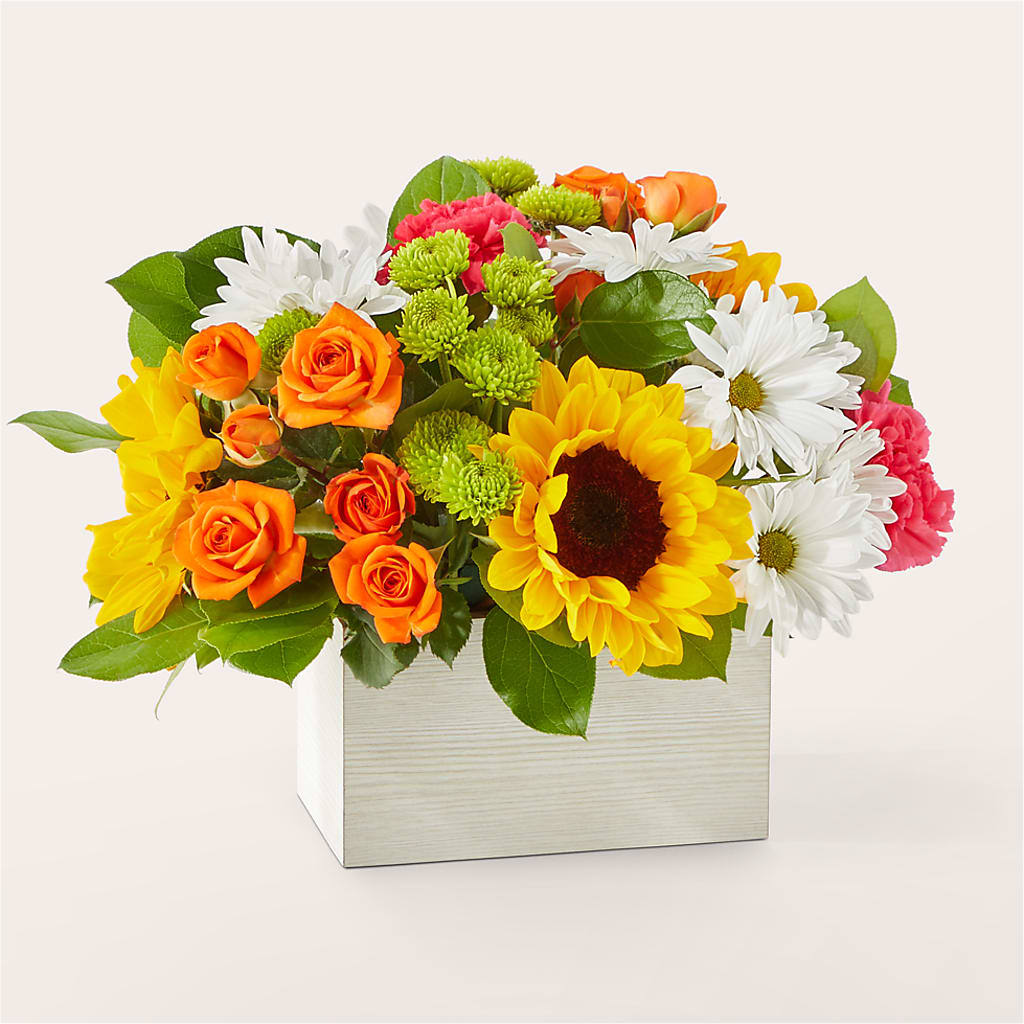 Sun-drenched Blooms Box Bouquet – Flowersusa.net, Tontitown AR