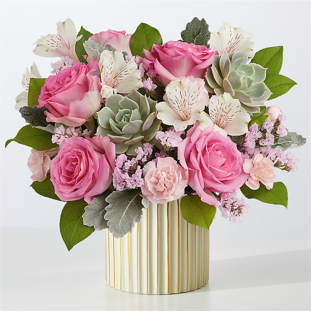 Dusty Rose Bouquet with Ivory Vase – Flowersusa.net, Tontitown AR