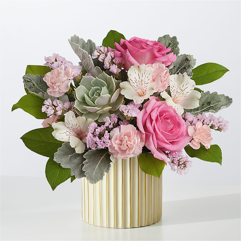 Dusty Rose Bouquet with Ivory Vase – Flowersusa.net, Tontitown AR