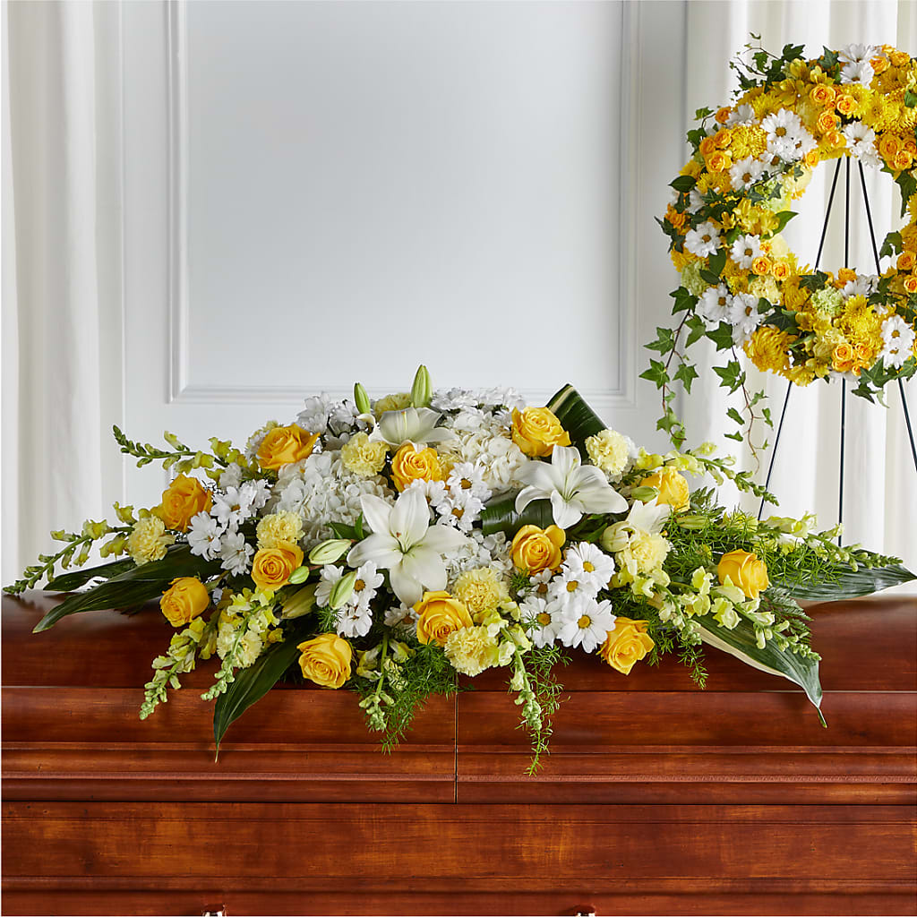 Golden Harmony Casket Spray – Flowersusa.net, Tontitown AR