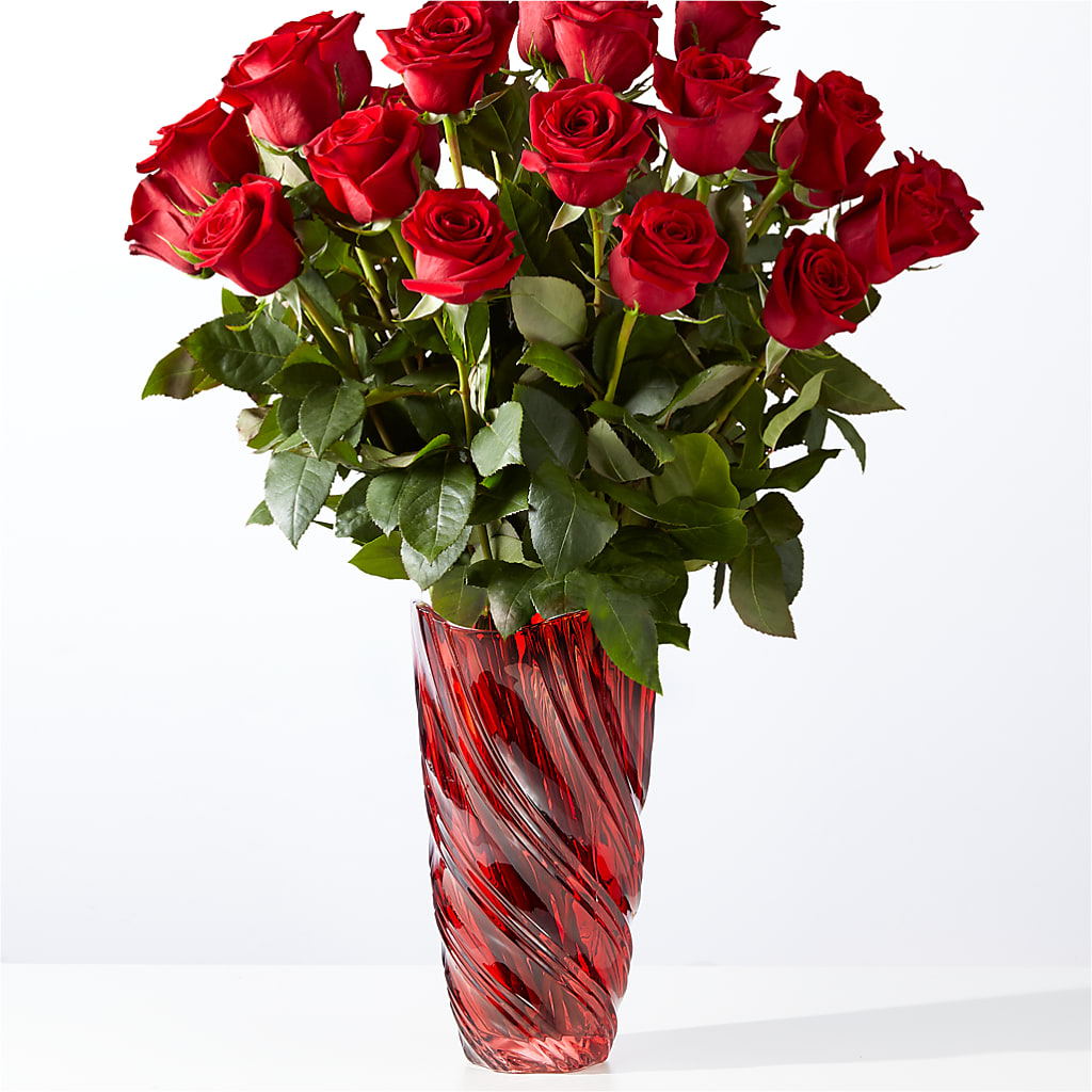 Classic Love Red Rose Bouquet with Luxe Swirl Vase – Flowersusa.net, Tontitown AR