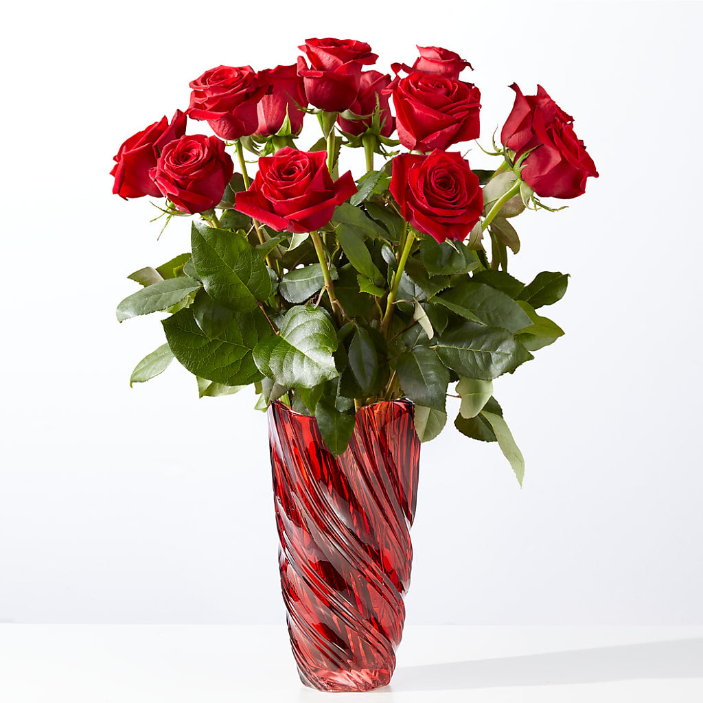 Classic Love Red Rose Bouquet with Luxe Swirl Vase – Flowersusa.net, Tontitown AR